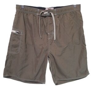 Toes on the Nose Board Shorts Mens Sz L Mesh Lining Pocket Swim Brown Trunks